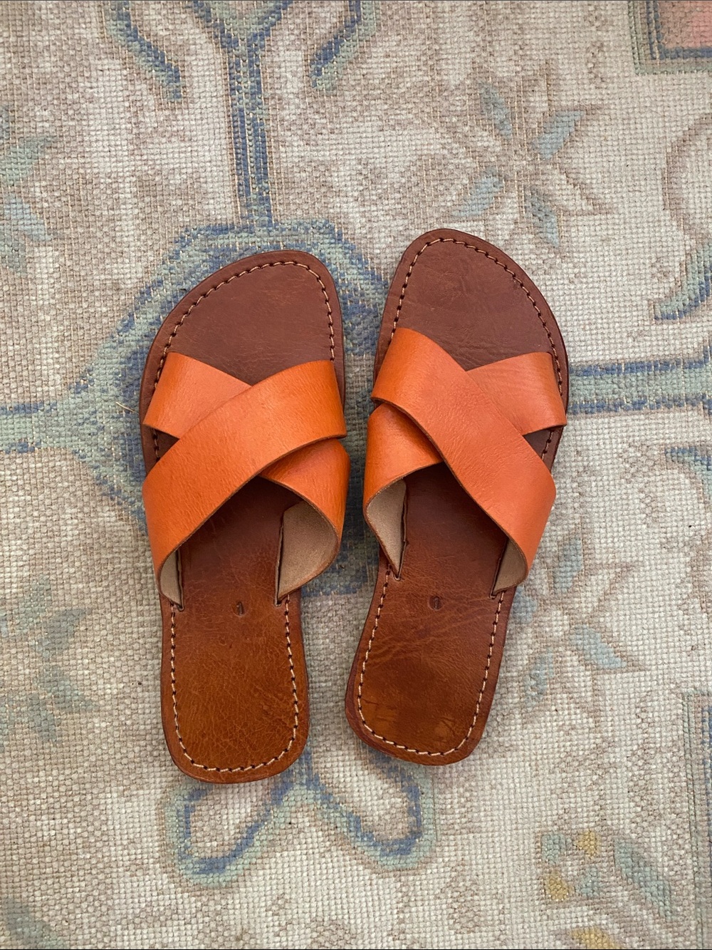Moroccan Leather Cross-Strap Slide Sandals